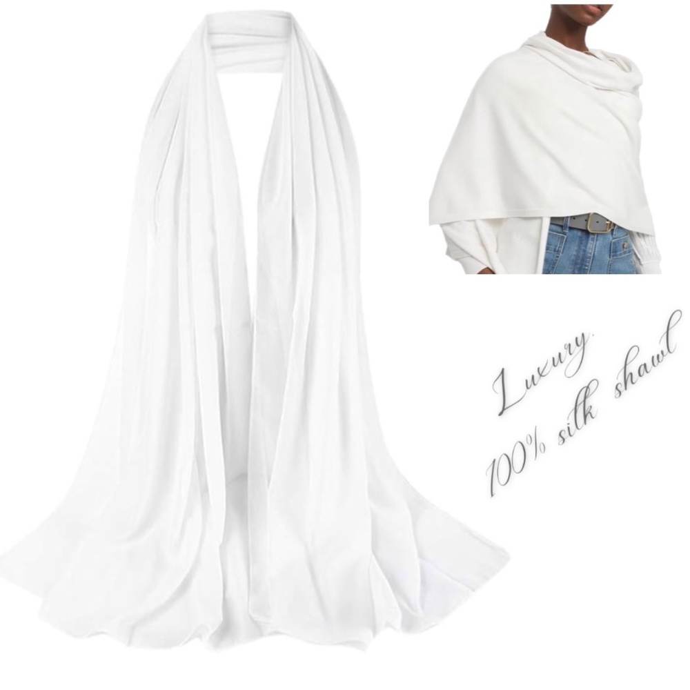 Large 100% SILK SATIN White Shawl Scarf Wrap Wedding Bridal Bridesmaid Cover up